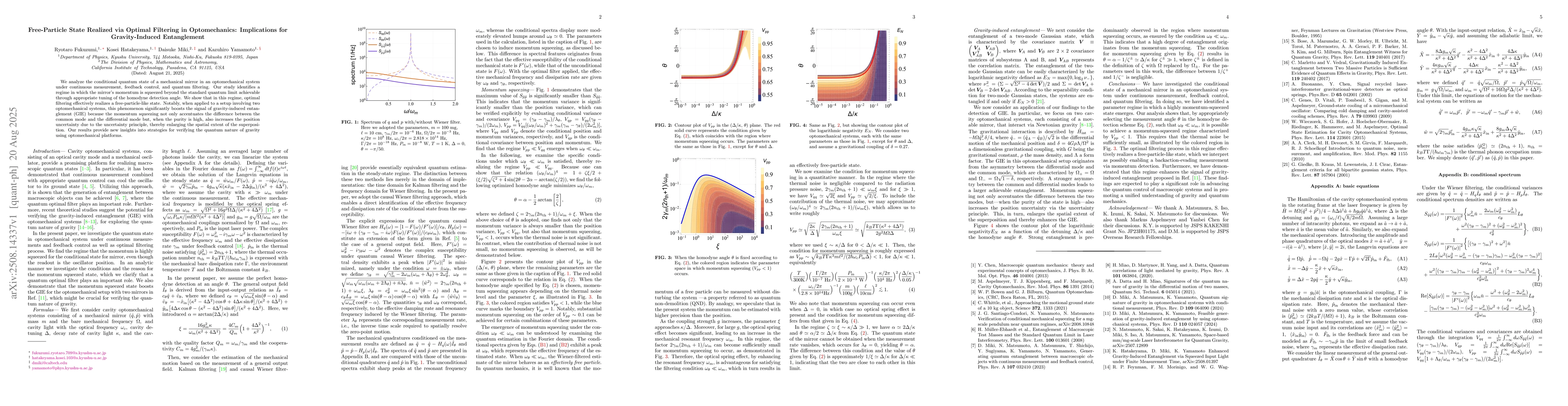 Thumbnail for Free-Particle State Realized via Optimal Filtering in Optomechanics:
  Implications for Gravity-Induced Entanglement