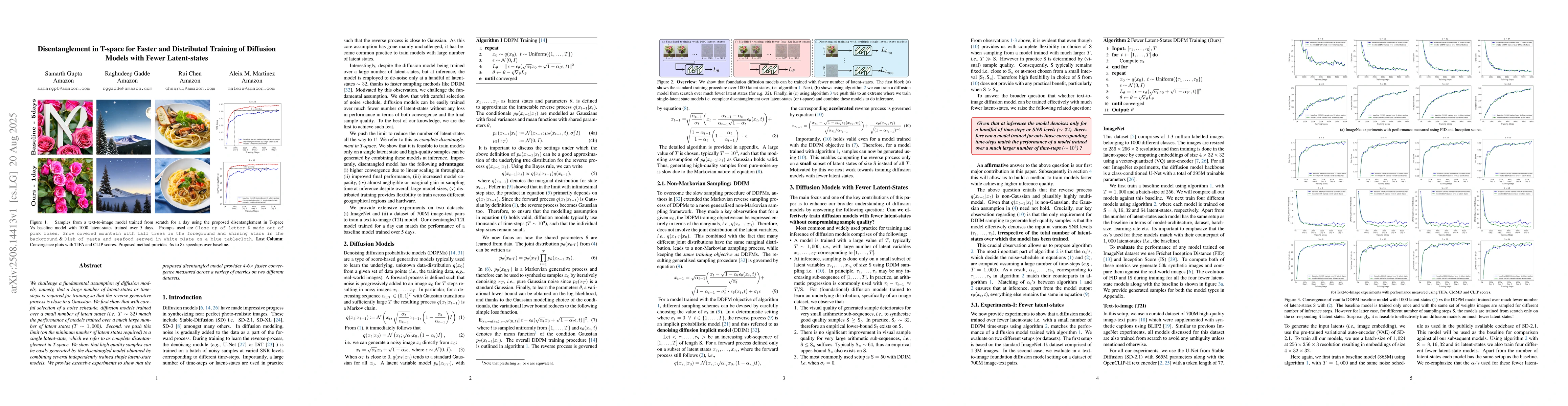 Thumbnail for Disentanglement in T-space for Faster and Distributed Training of
  Diffusion Models with Fewer Latent-states