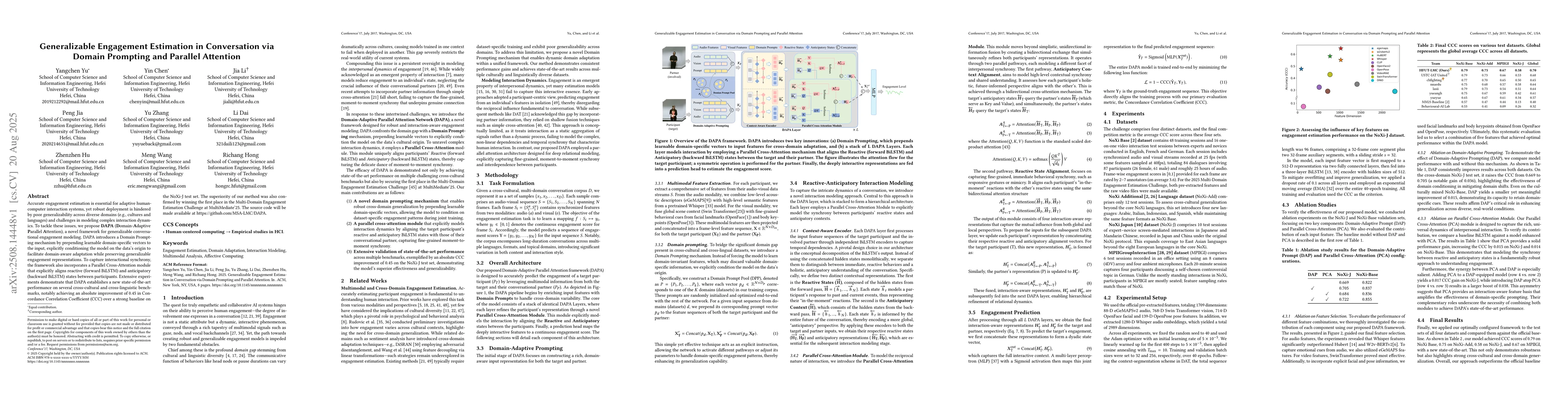 Thumbnail for Generalizable Engagement Estimation in Conversation via Domain Prompting
  and Parallel Attention