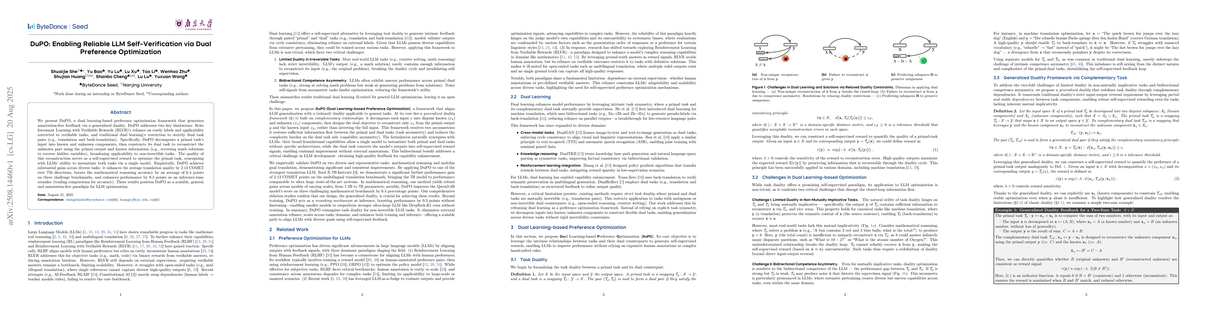 Thumbnail for DuPO: Enabling Reliable LLM Self-Verification via Dual Preference
  Optimization