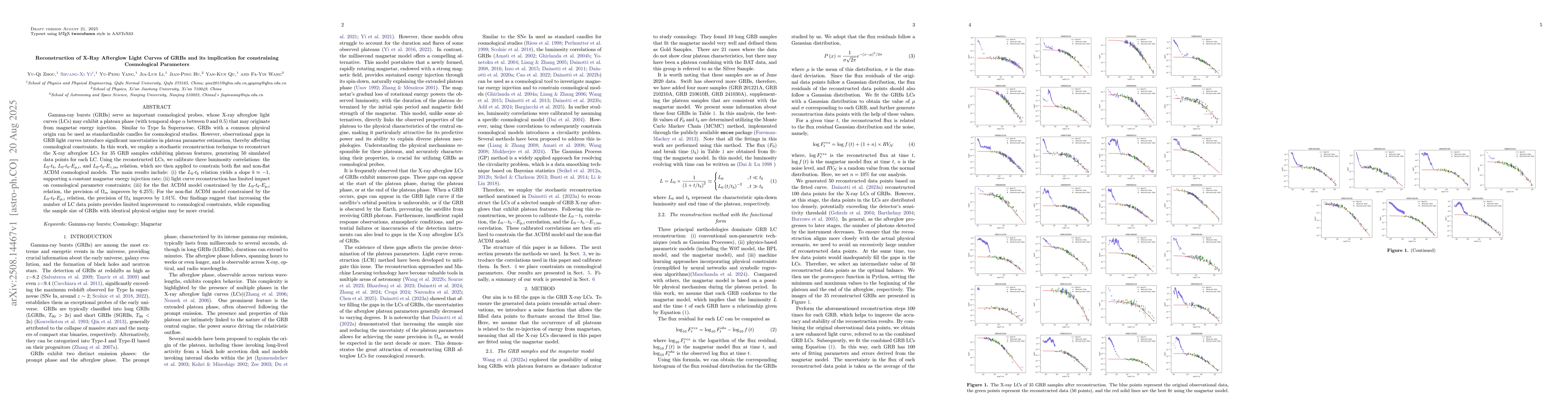 Thumbnail for Reconstruction of X-Ray Afterglow Light Curves of GRBs and its
  implication for constraining Cosmological Parameters
