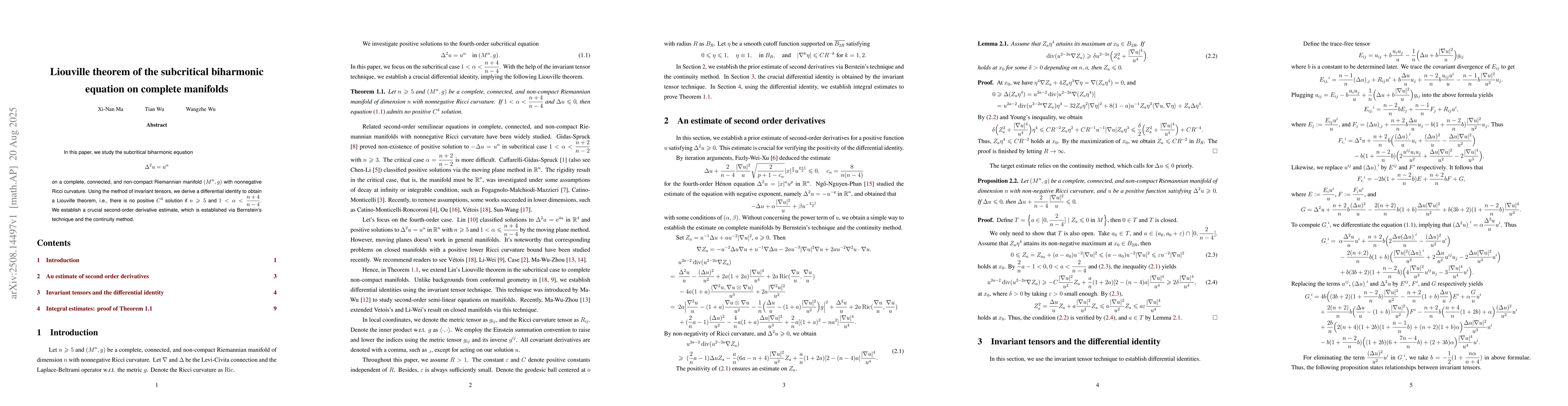 Thumbnail for Liouville theorem of the subcritical biharmonic equation on complete
  manifolds