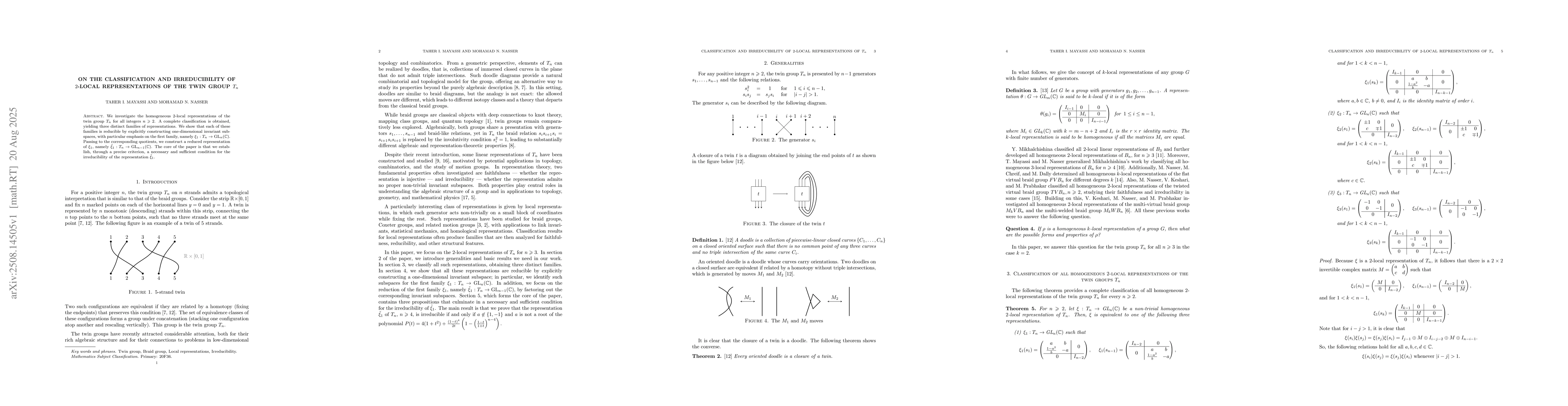 Thumbnail for On the classification and irreducibility of $2$-local representations of
  the twin group $T_n$