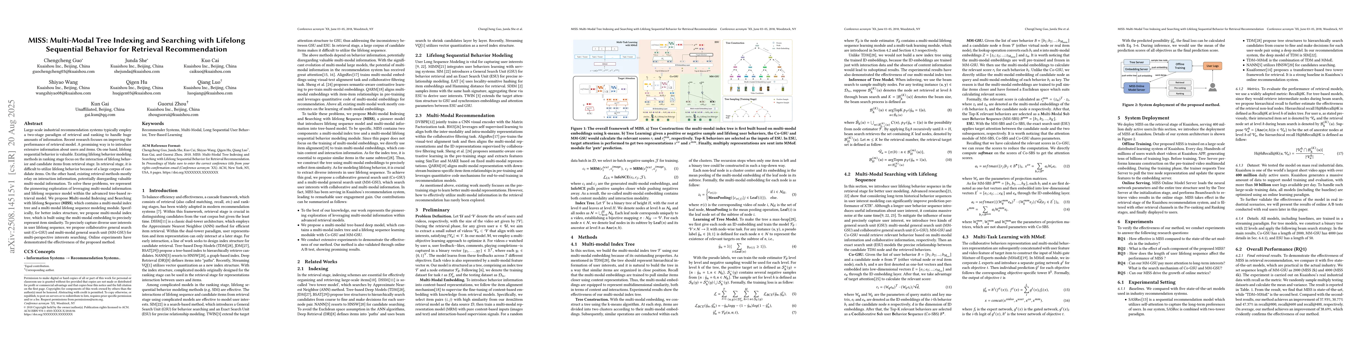 Thumbnail for MISS: Multi-Modal Tree Indexing and Searching with Lifelong Sequential
  Behavior for Retrieval Recommendation
