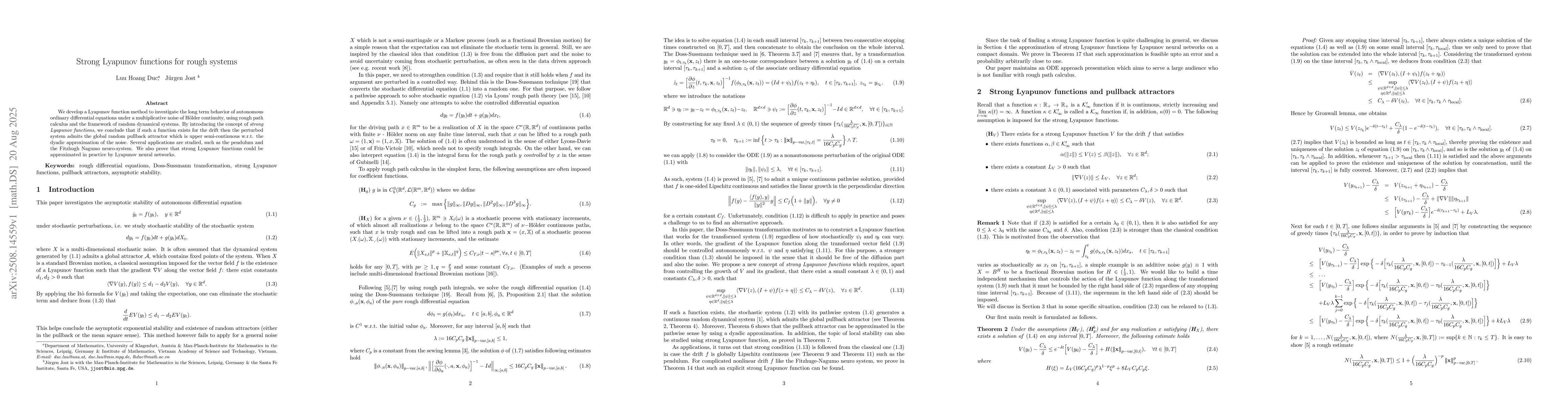 Thumbnail for Strong Lyapunov functions for rough systems