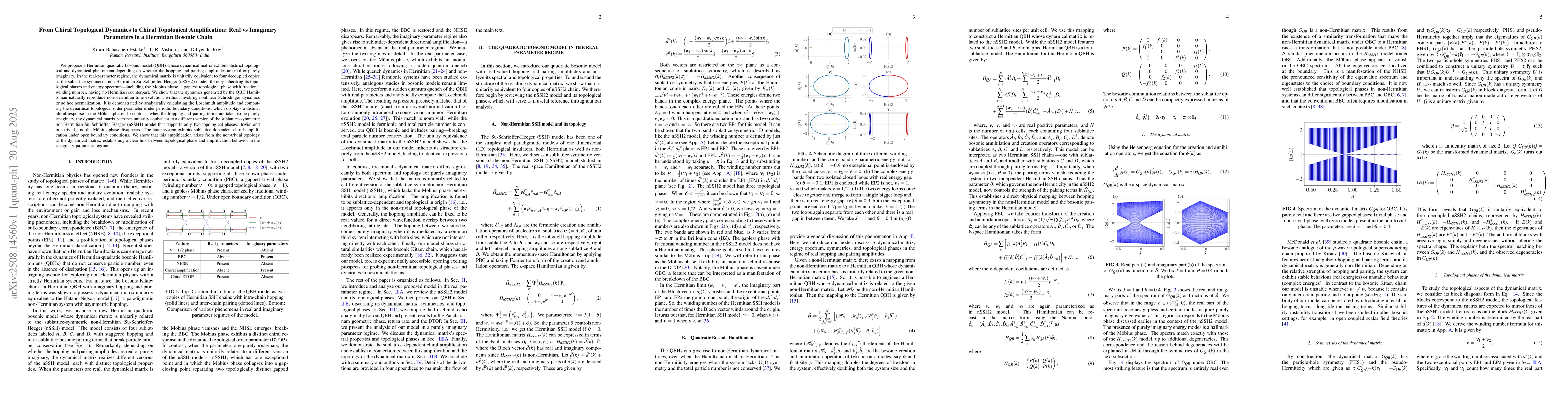 Thumbnail for From Chiral Topological Dynamics to Chiral Topological Amplification:
  Real vs Imaginary Parameters in a Hermitian Bosonic Chain