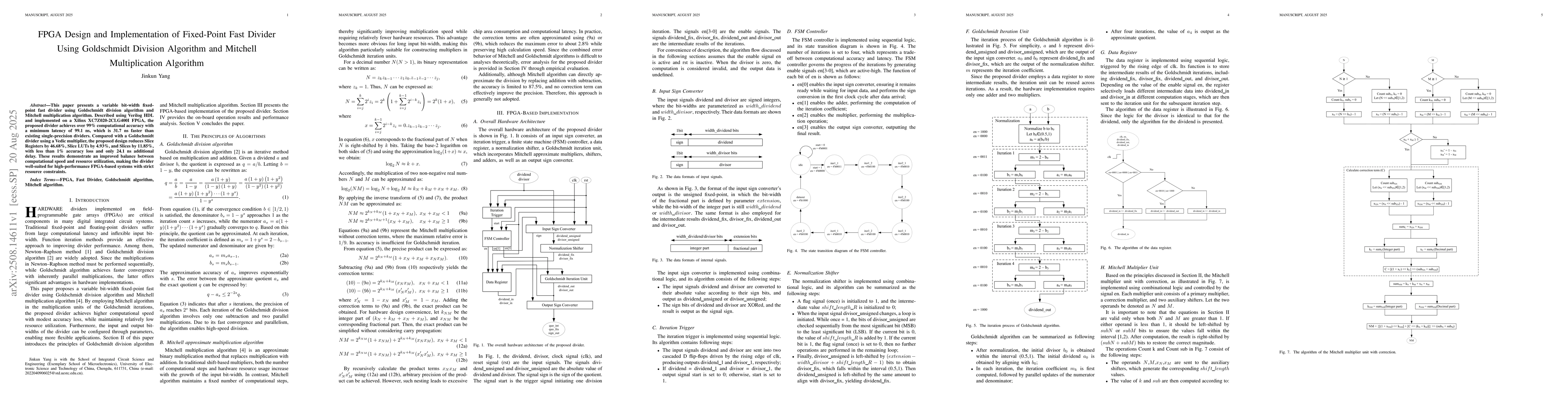 Thumbnail for FPGA Design and Implementation of Fixed-Point Fast Divider Using
  Goldschmidt Division Algorithm and Mitchell Multiplication Algorithm