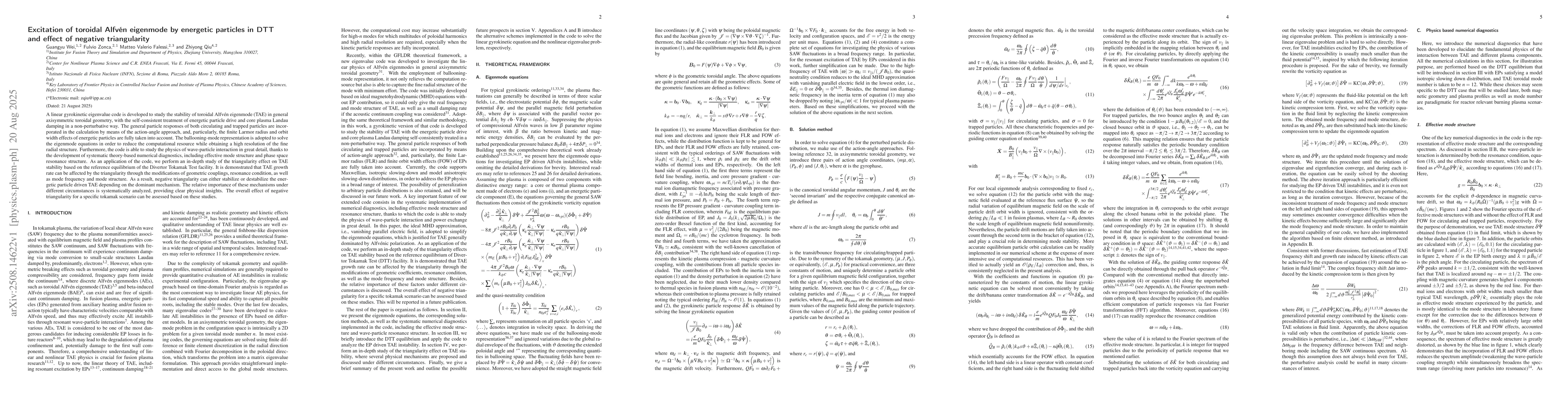 Thumbnail for Excitation of toroidal Alfvén eigenmode by energetic particles in DTT
  and effect of negative triangularity