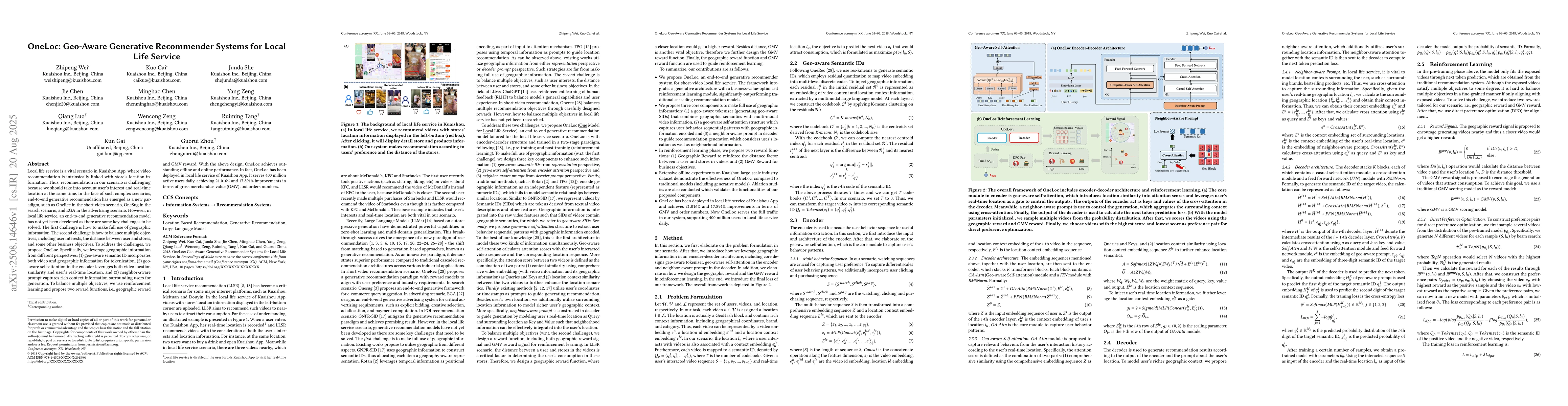 Thumbnail for OneLoc: Geo-Aware Generative Recommender Systems for Local Life Service