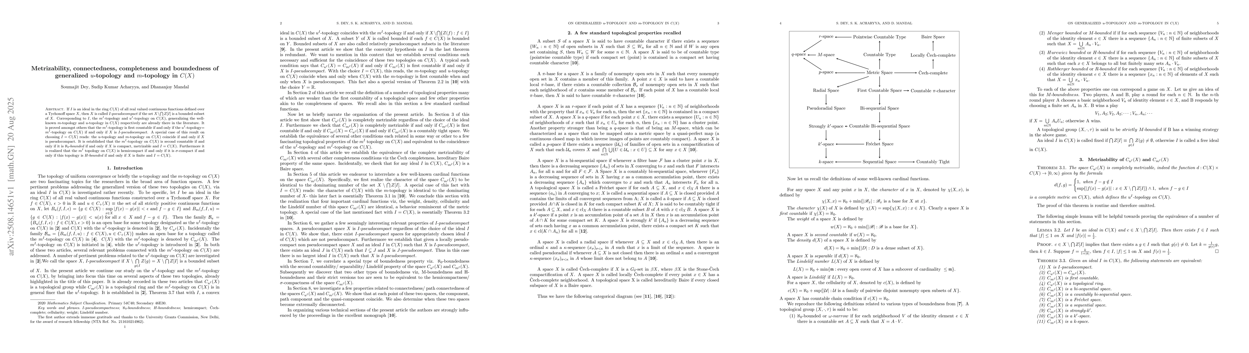 Thumbnail for Metrizability, connectedness, completeness and boundedness of
  generalized $u$-topology and $m$-topology in $C(X)$