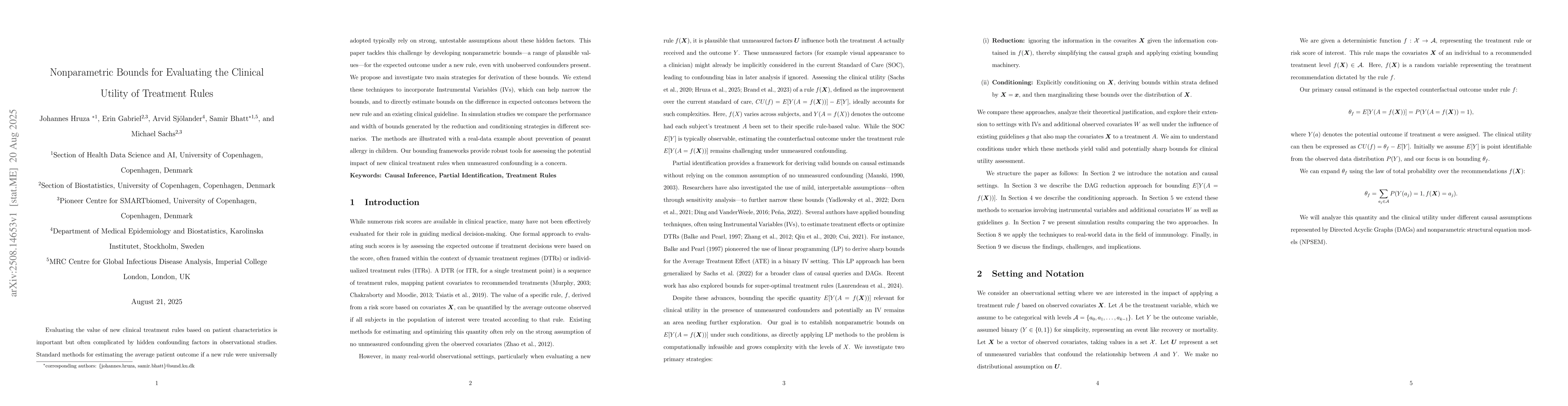 Thumbnail for Nonparametric Bounds for Evaluating the Clinical Utility of Treatment
  Rules