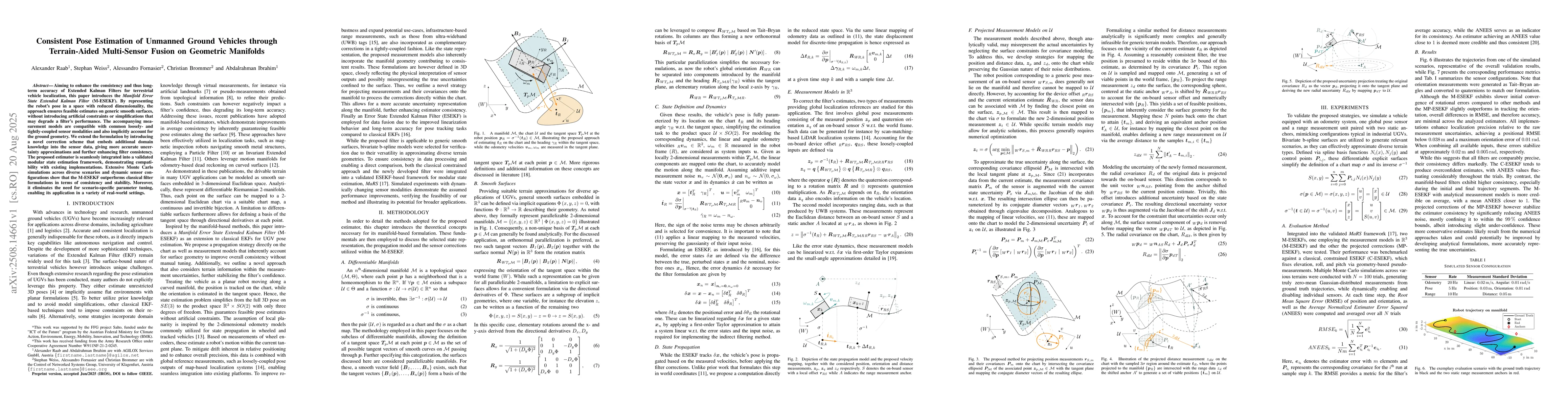 Thumbnail for Consistent Pose Estimation of Unmanned Ground Vehicles through
  Terrain-Aided Multi-Sensor Fusion on Geometric Manifolds