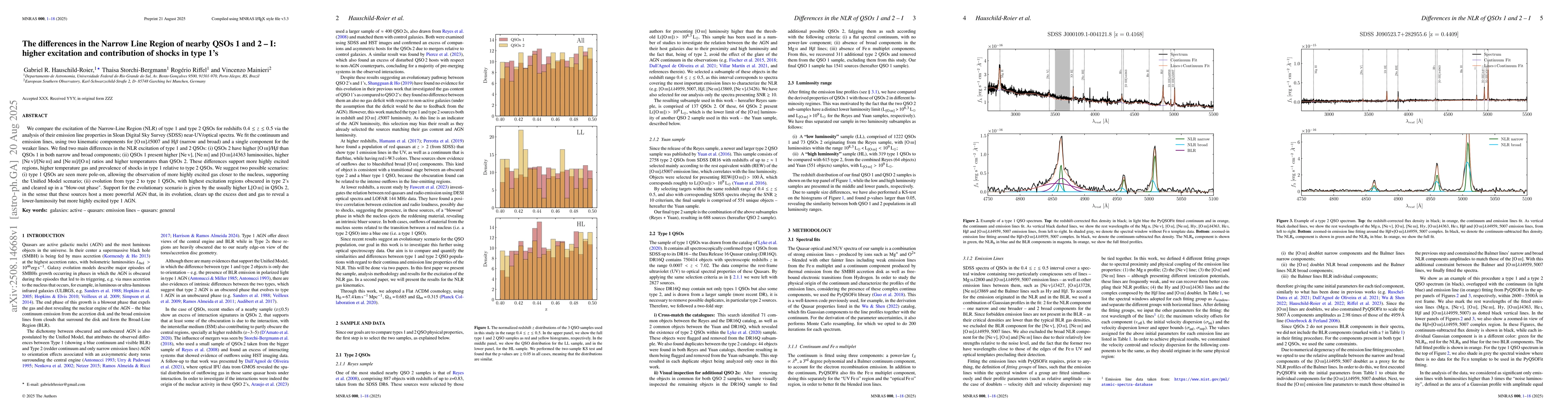 Thumbnail for The differences in the Narrow Line Region of nearby QSOs 1 and 2 -- I:
  higher excitation and contribution of shocks in type 1's