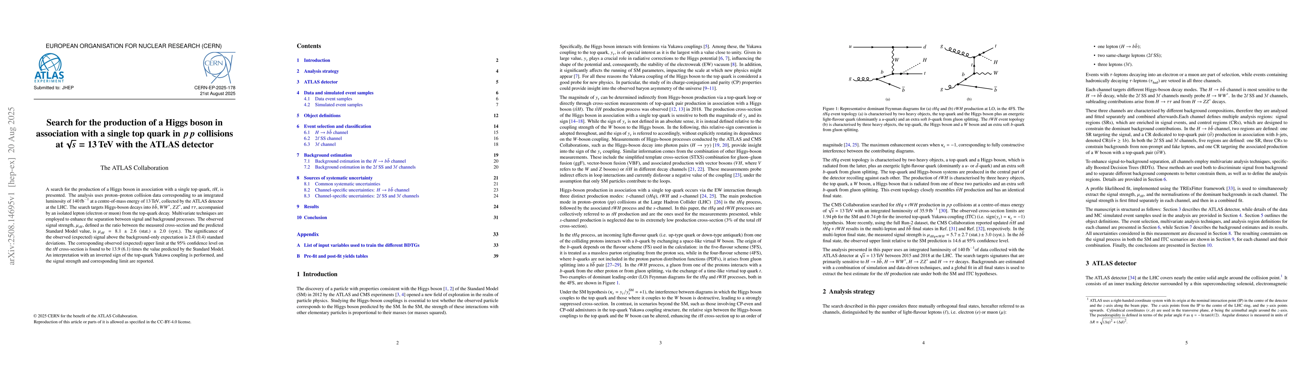 Thumbnail for Search for the production of a Higgs boson in association with a single
  top quark in $pp$ collisions at $\sqrt{s} = 13$ TeV with the ATLAS detector