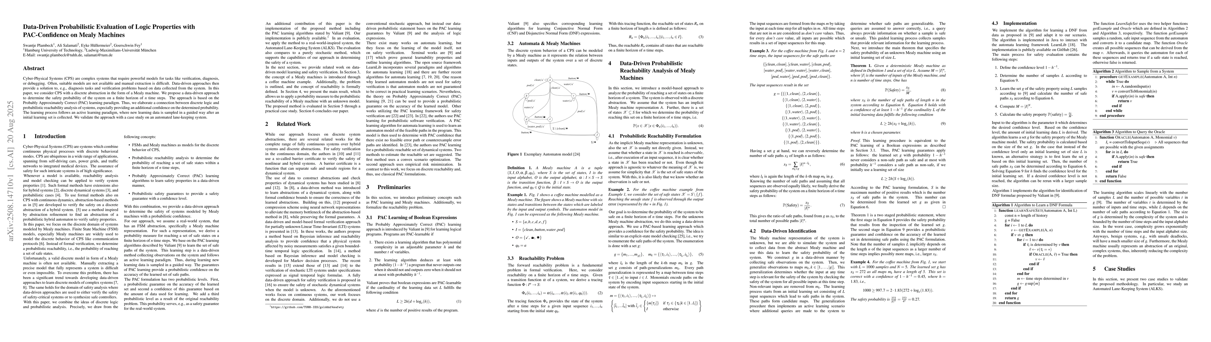Thumbnail for Data-Driven Probabilistic Evaluation of Logic Properties with
  PAC-Confidence on Mealy Machines
