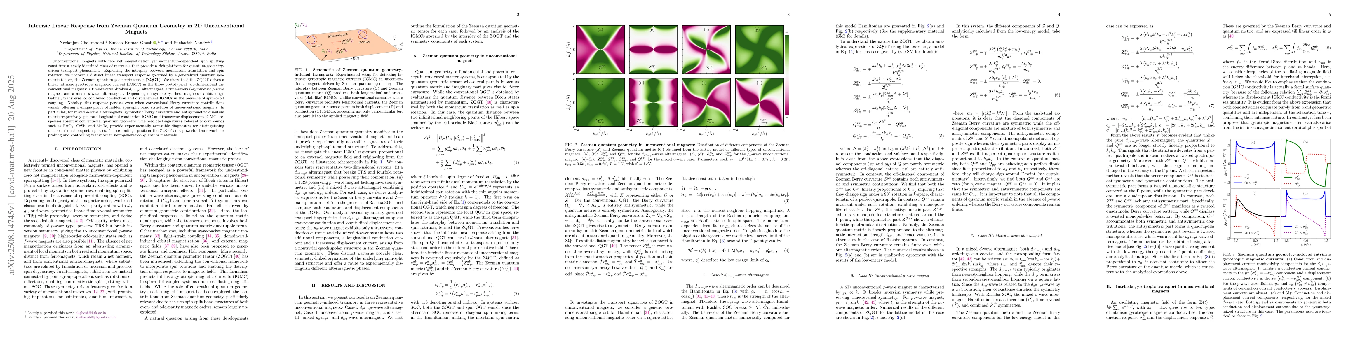 Thumbnail for Intrinsic Linear Response from Zeeman Quantum Geometry in 2D
  Unconventional Magnets