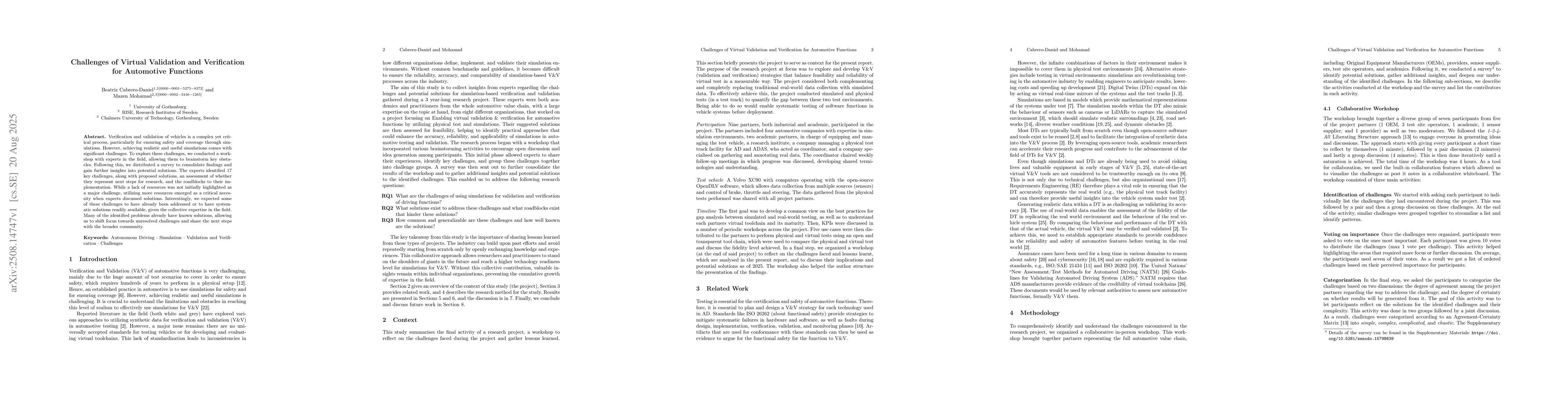 Thumbnail for Challenges of Virtual Validation and Verification for Automotive
  Functions