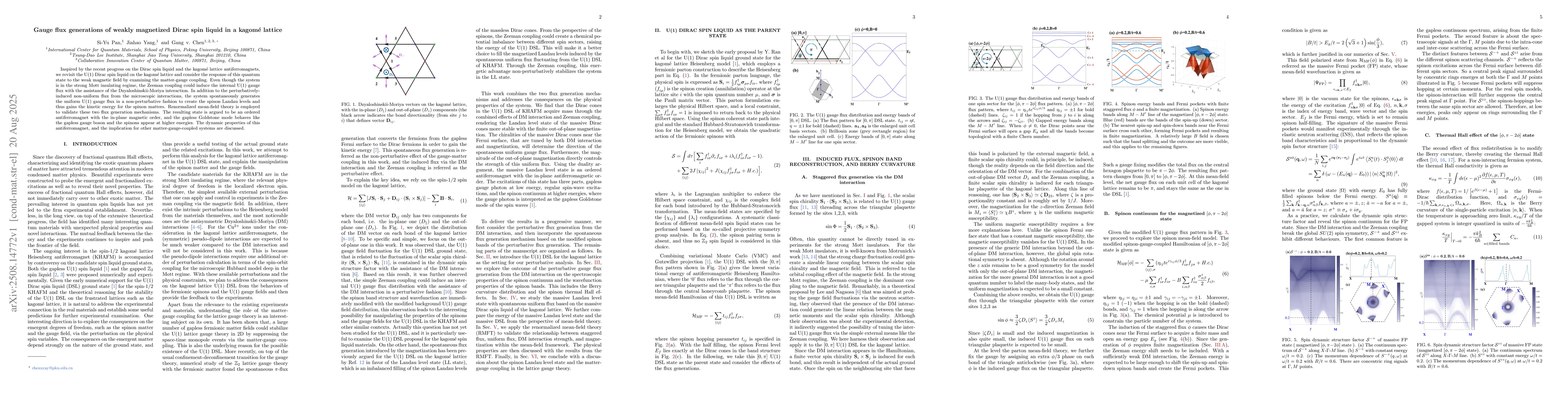 Thumbnail for Gauge flux generations of weakly magnetized Dirac spin liquid in a
  kagomé lattice