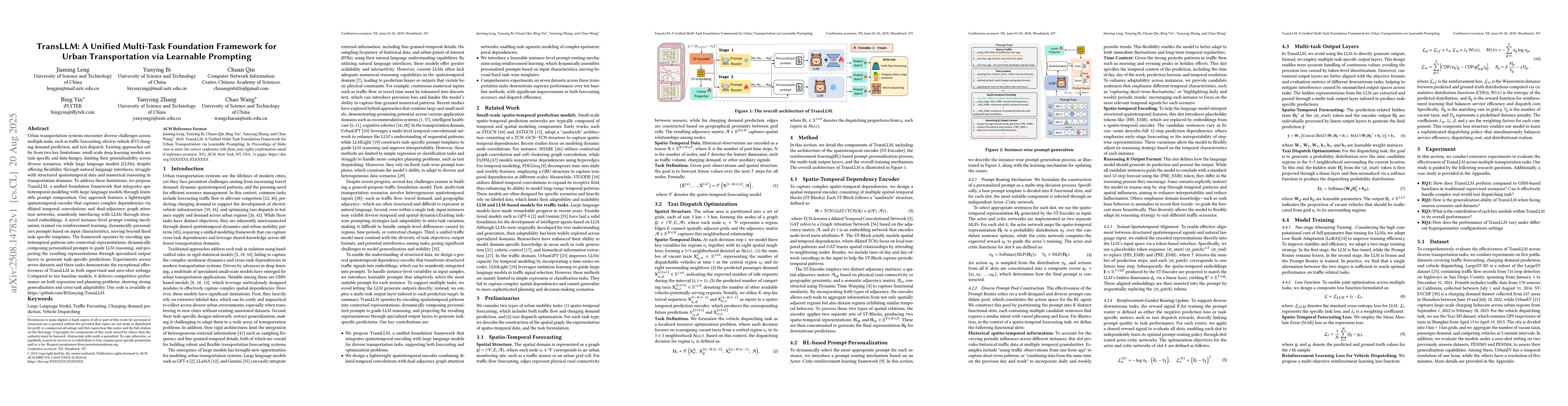 Thumbnail for TransLLM: A Unified Multi-Task Foundation Framework for Urban
  Transportation via Learnable Prompting