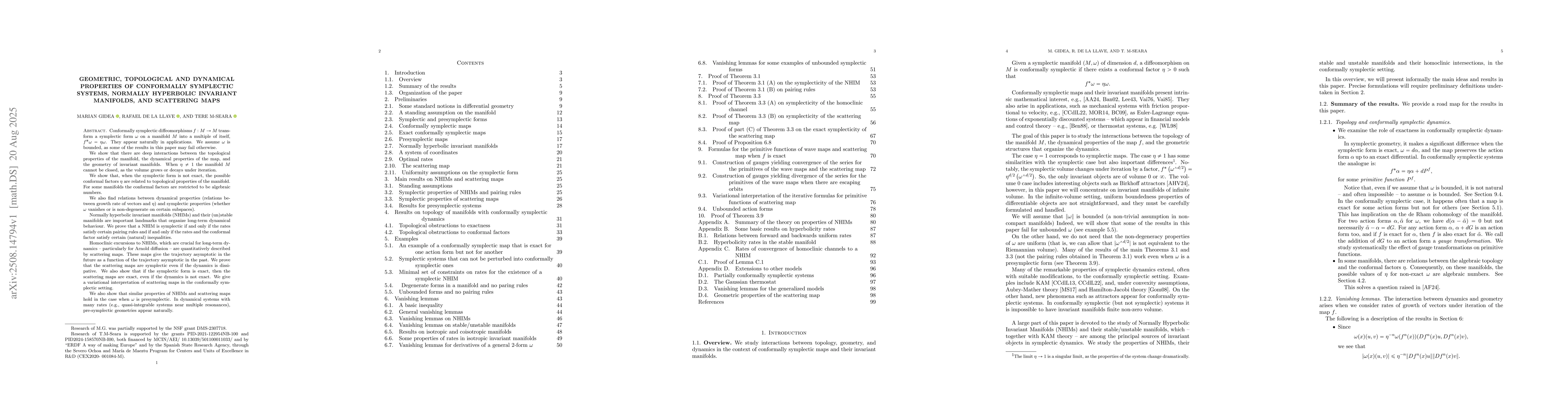Thumbnail for Geometric, topological and dynamical properties of conformally
  symplectic systems, normally hyperbolic invariant manifolds, and scattering
  maps