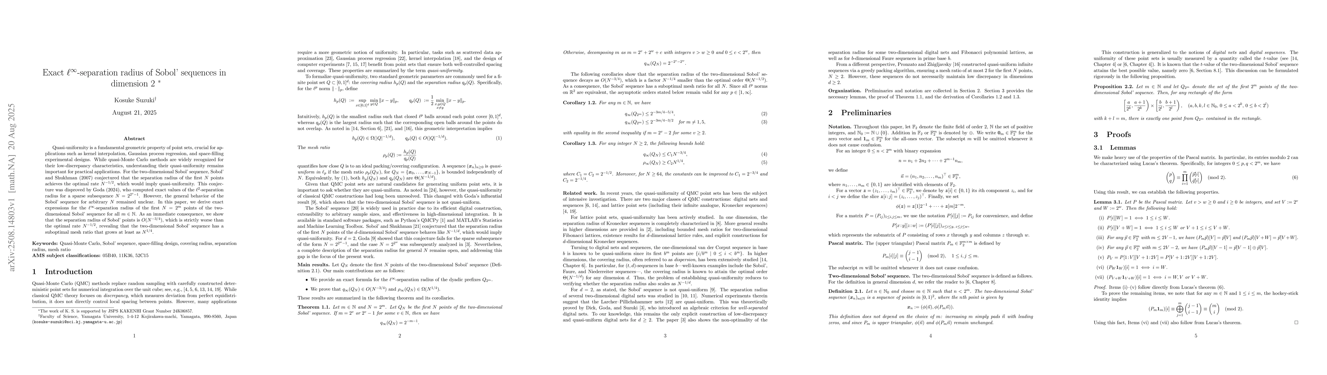 Thumbnail for Exact $\ell^\infty$-separation radius of Sobol' sequences in dimension 2