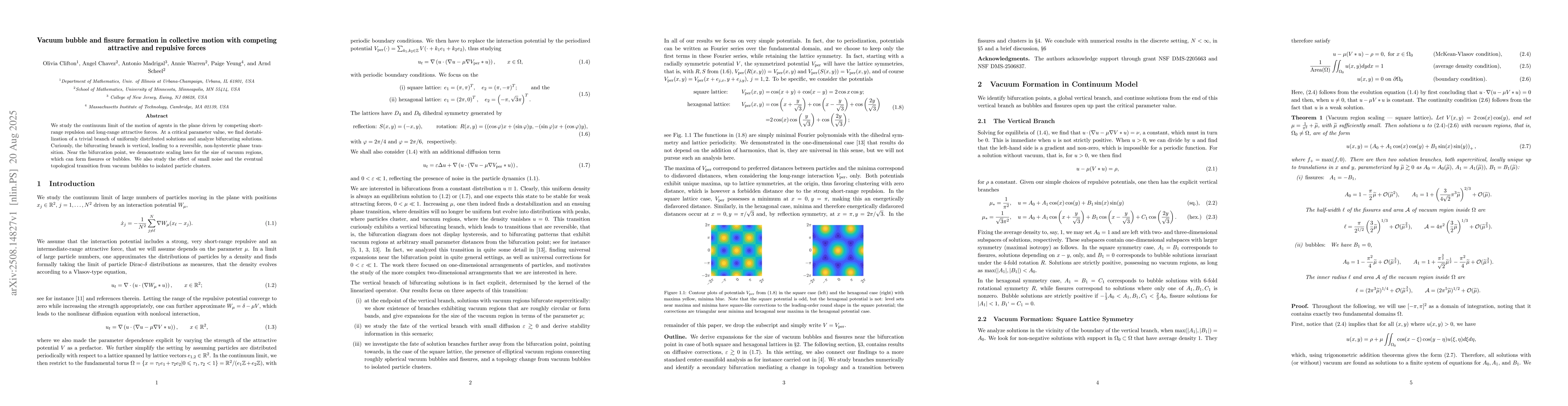 Thumbnail for Vacuum bubble and fissure formation in collective motion with competing
  attractive and repulsive forces