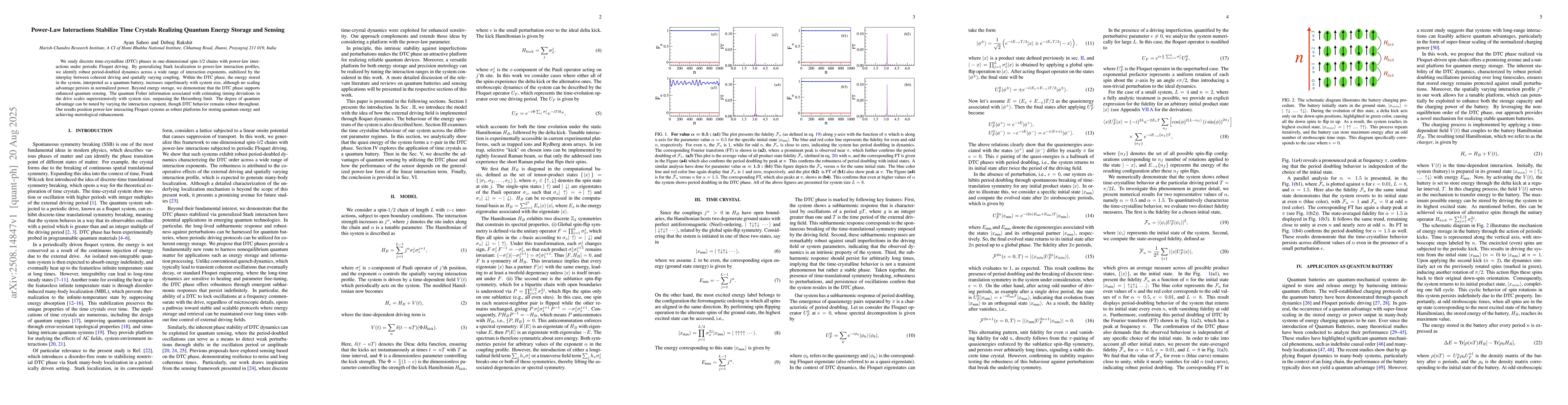 Thumbnail for Power-Law Interactions Stabilize Time Crystals Realizing Quantum Energy
  Storage and Sensing