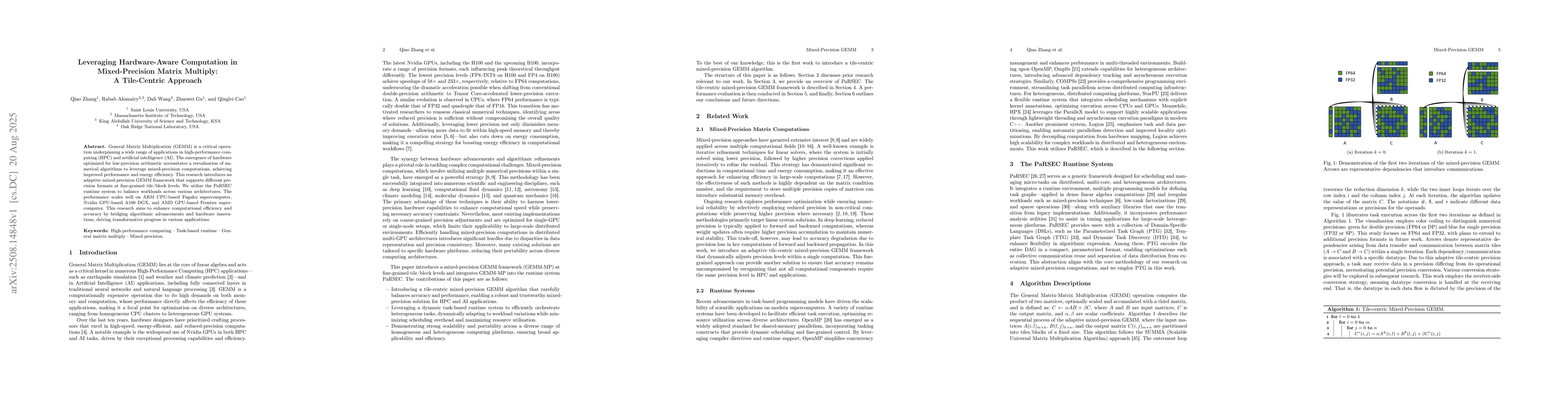 Thumbnail for Leveraging Hardware-Aware Computation in Mixed-Precision Matrix
  Multiply: A Tile-Centric Approach