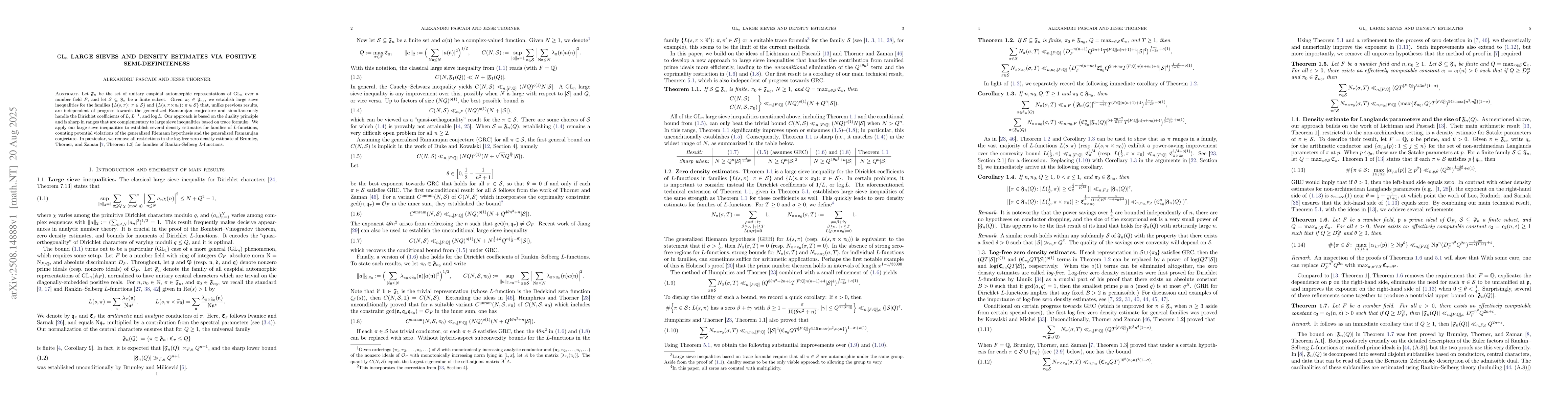 Thumbnail for $\mathrm{GL}_n$ large sieves and density estimates via positive
  semi-definiteness