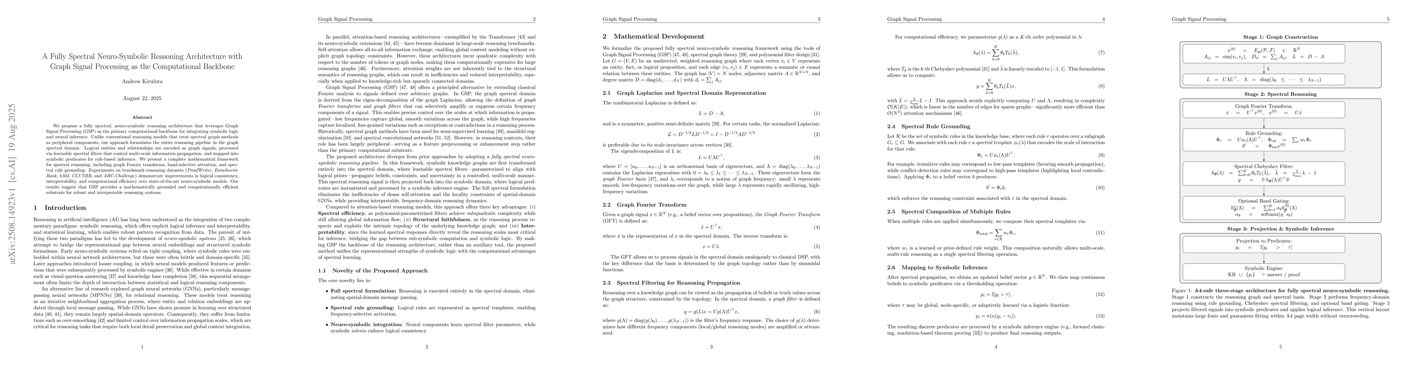 Thumbnail for A Fully Spectral Neuro-Symbolic Reasoning Architecture with Graph Signal
  Processing as the Computational Backbone