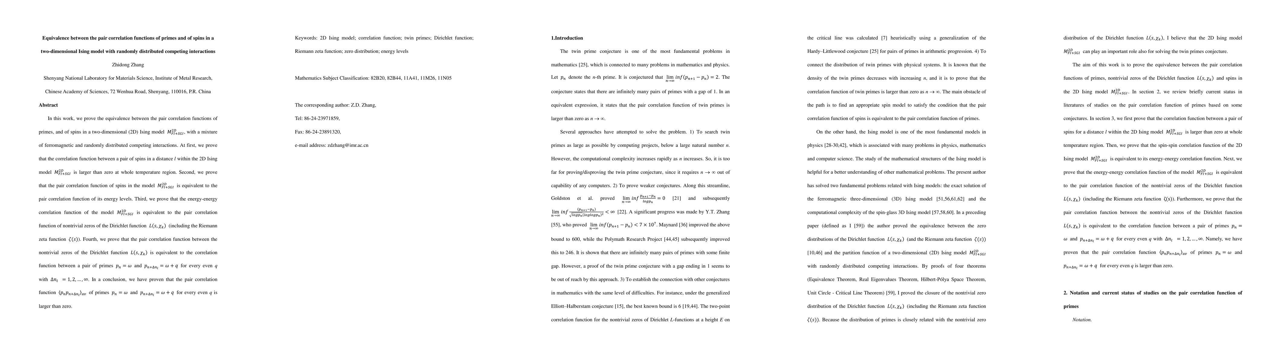 Thumbnail for Equivalence between the pair correlation functions of primes and of
  spins in a two-dimensional Ising model with randomly distributed competing
  interactions
