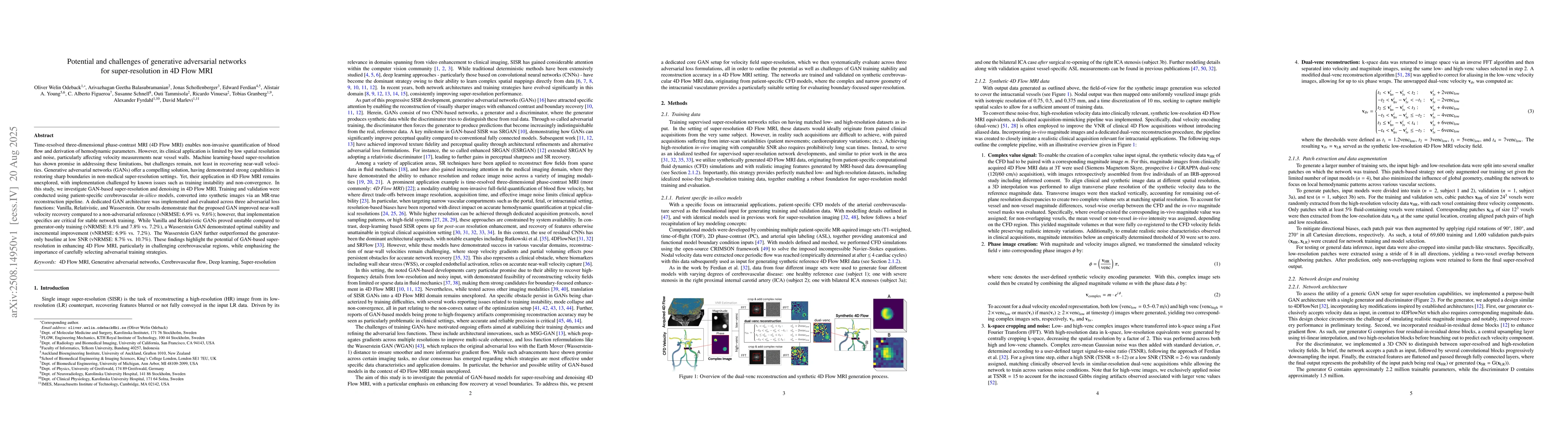 Thumbnail for Potential and challenges of generative adversarial networks for
  super-resolution in 4D Flow MRI