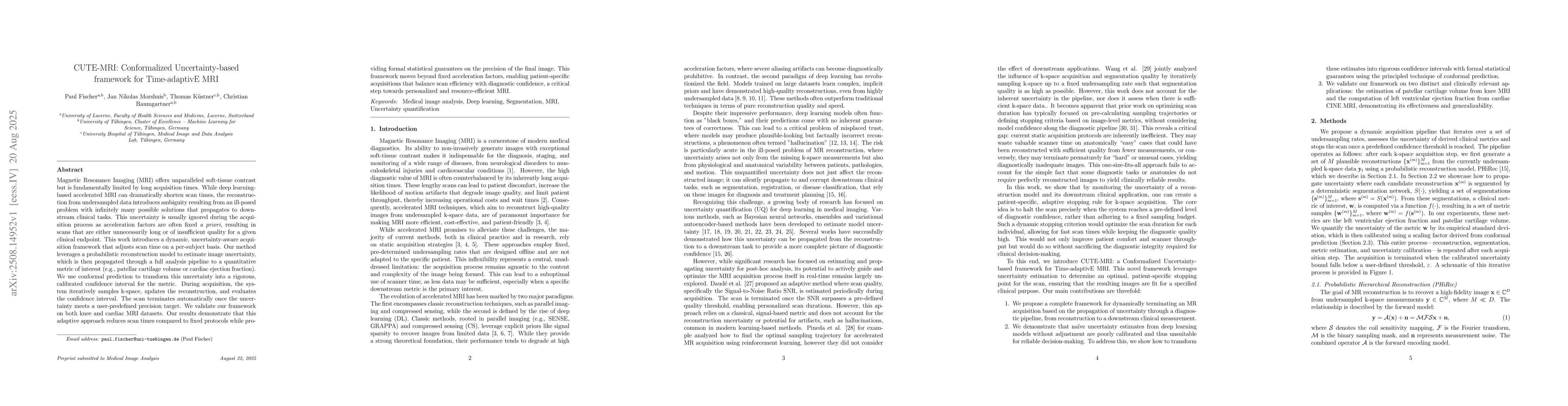 Thumbnail for CUTE-MRI: Conformalized Uncertainty-based framework for Time-adaptivE
  MRI