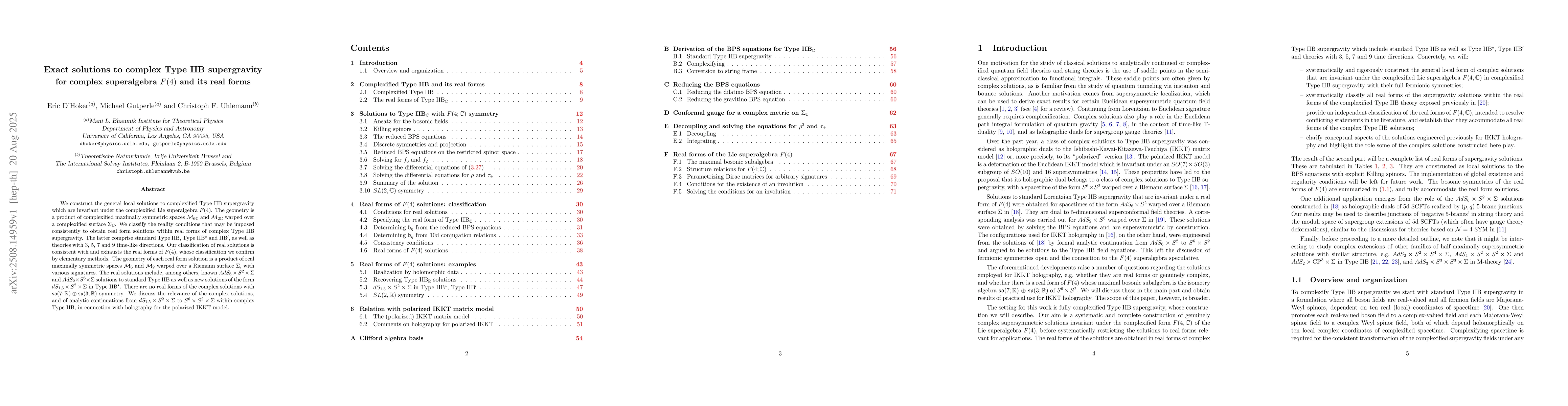 Thumbnail for Exact solutions to complex Type IIB supergravity for complex
  superalgebra $F(4)$ and its real forms