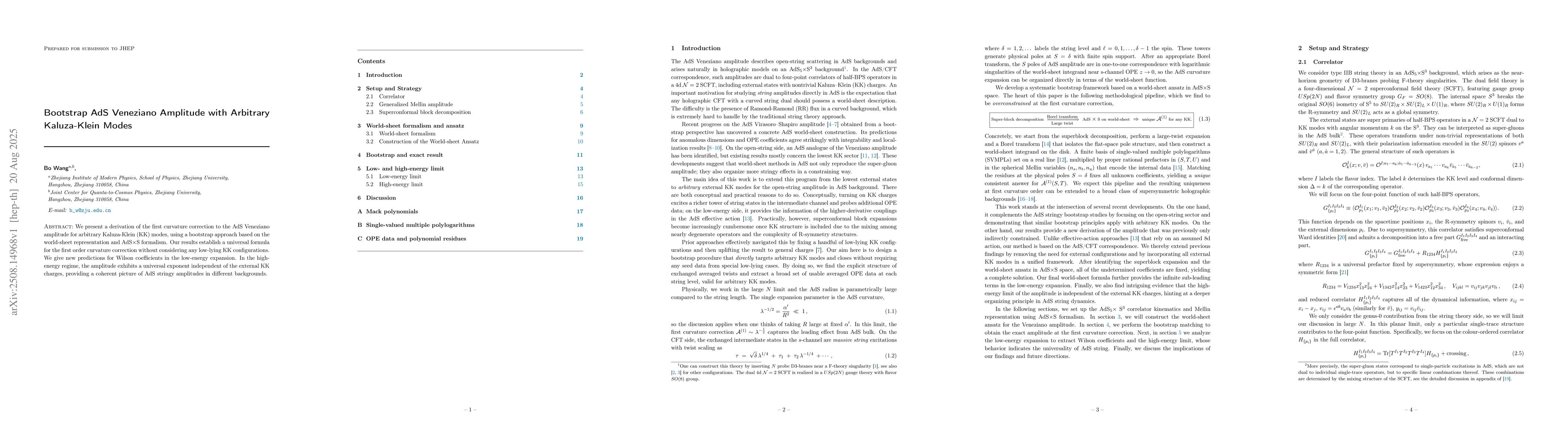 Thumbnail for Bootstrap AdS Veneziano Amplitude with Arbitrary Kaluza-Klein Modes