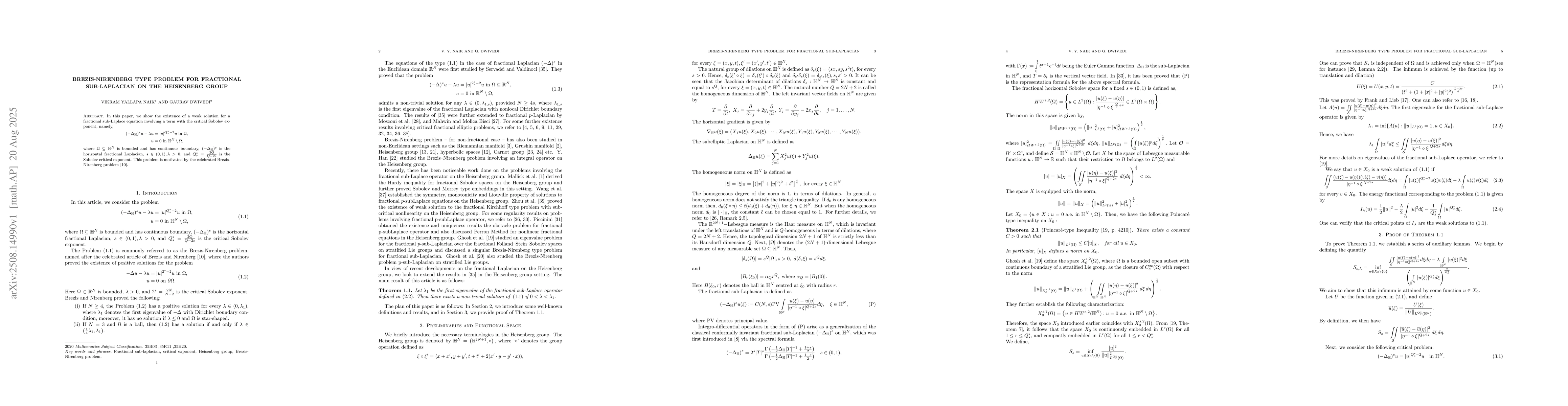 Thumbnail for Brezis-Nirenberg type problem for fractional sub-Laplacian on the
  Heisenberg group