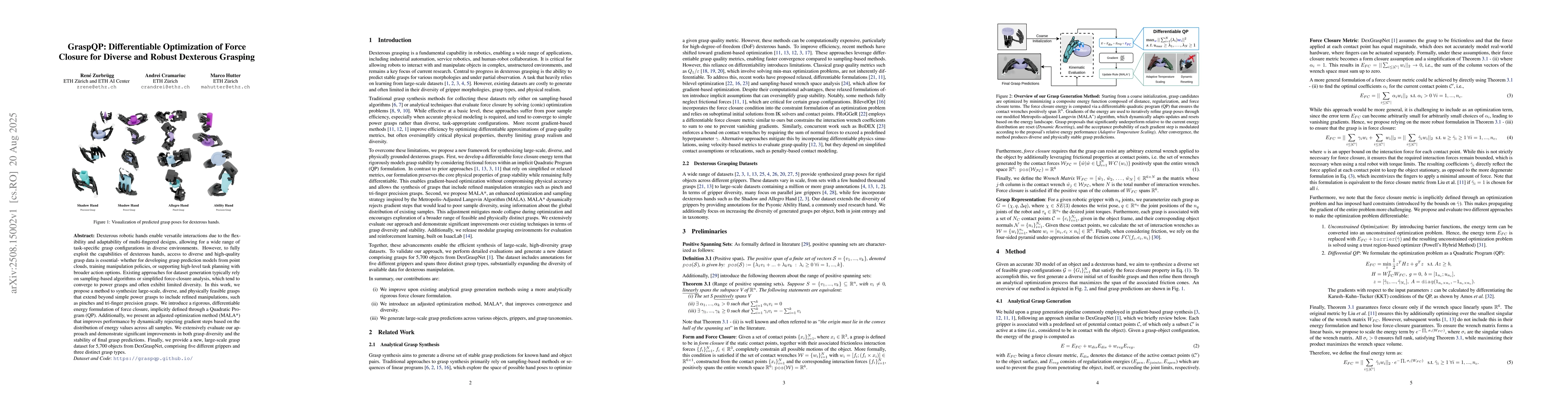 Thumbnail for GraspQP: Differentiable Optimization of Force Closure for Diverse and
  Robust Dexterous Grasping
