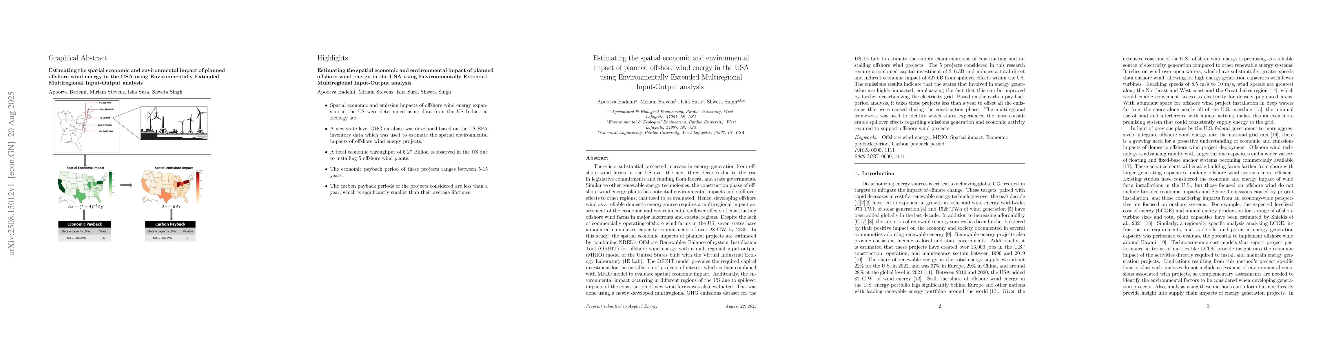 Thumbnail for Estimating the spatial economic and environmental impact of planned
  offshore wind energy in the USA using Environmentally Extended Multiregional
  Input-Output analysis