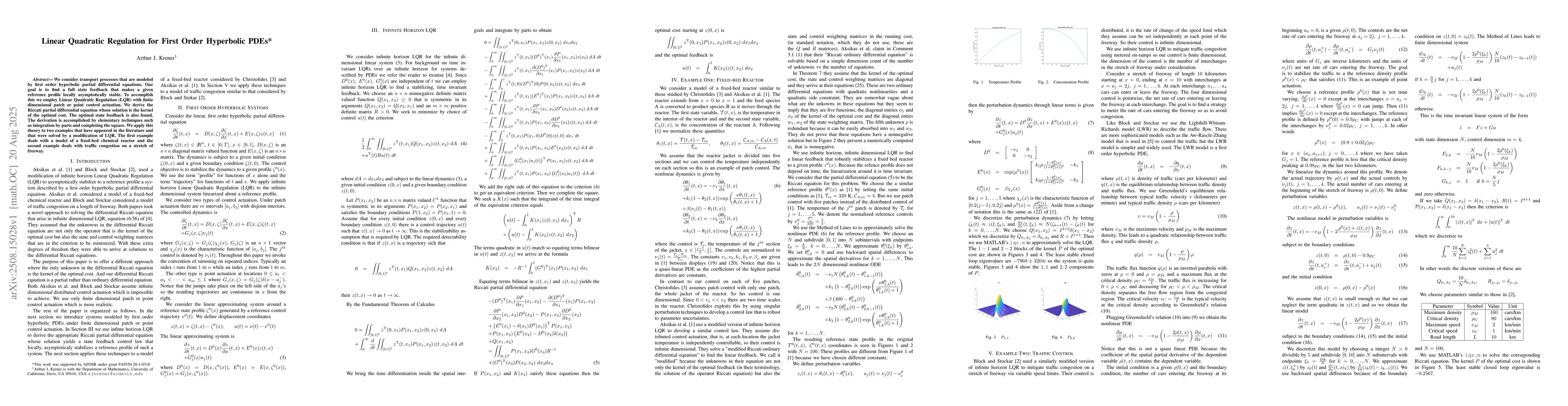Thumbnail for Linear Quadratic Regulation for First Order Hyperbolic PDEs