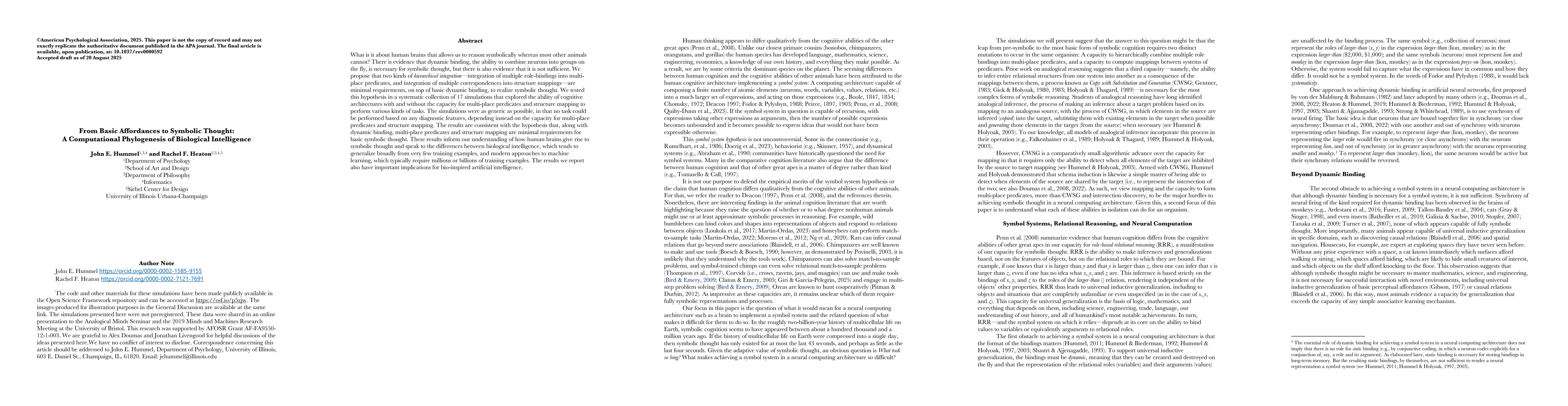 Thumbnail for From Basic Affordances to Symbolic Thought: A Computational Phylogenesis
  of Biological Intelligence