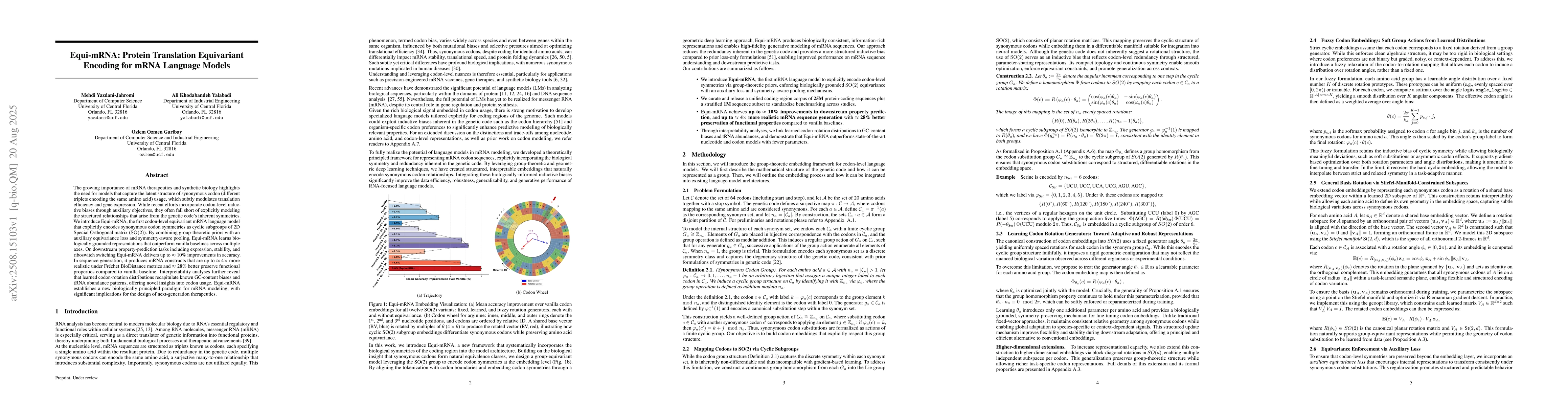Thumbnail for Equi-mRNA: Protein Translation Equivariant Encoding for mRNA Language
  Models