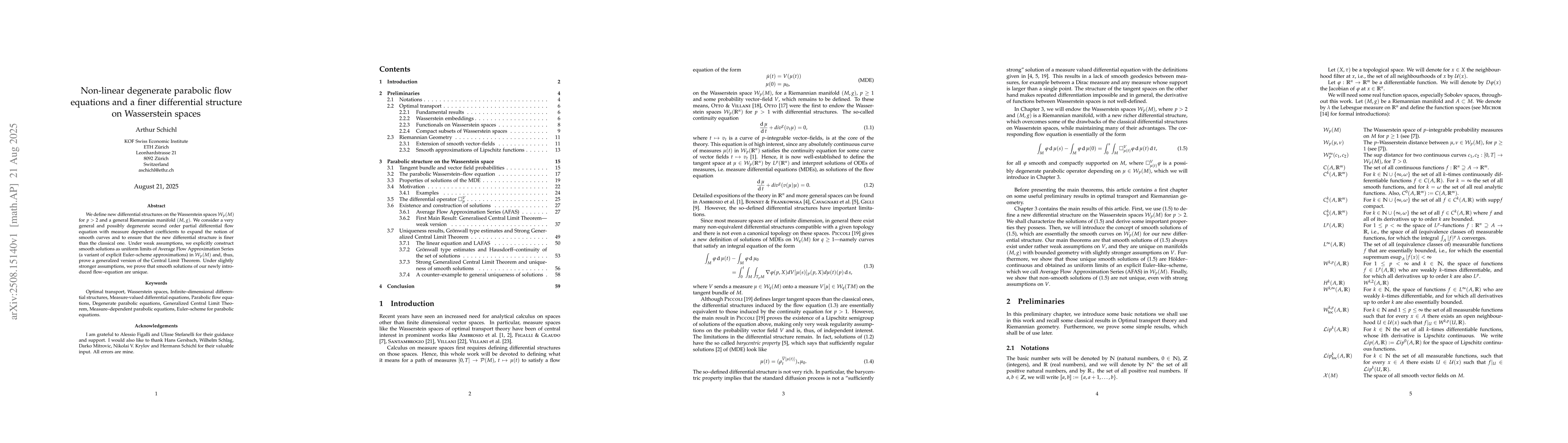 Thumbnail for Non-linear degenerate parabolic flow equations and a finer differential
  structure on Wasserstein spaces