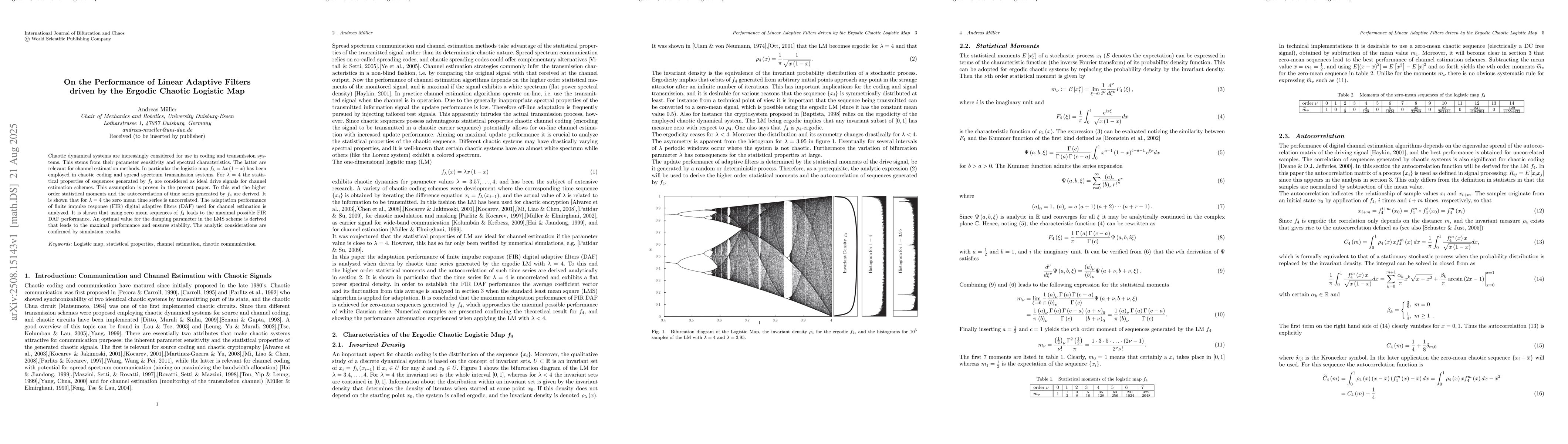 Thumbnail for On the Performance of Linear Adaptive Filters driven by the Ergodic
  Chaotic Logistic Map