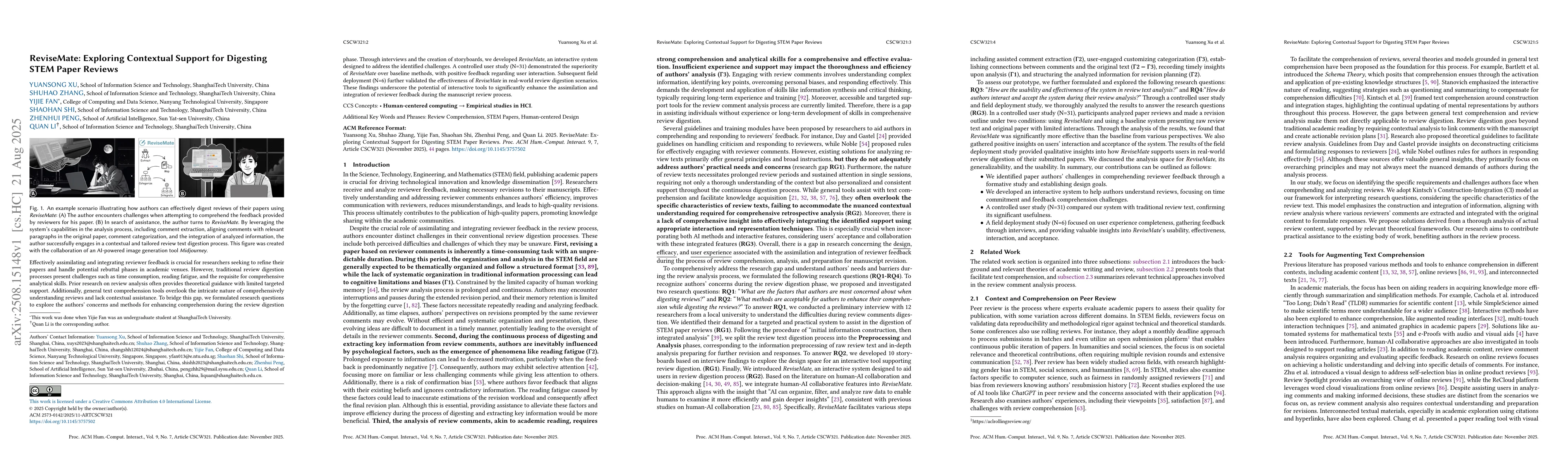 Thumbnail for ReviseMate: Exploring Contextual Support for Digesting STEM Paper
  Reviews
