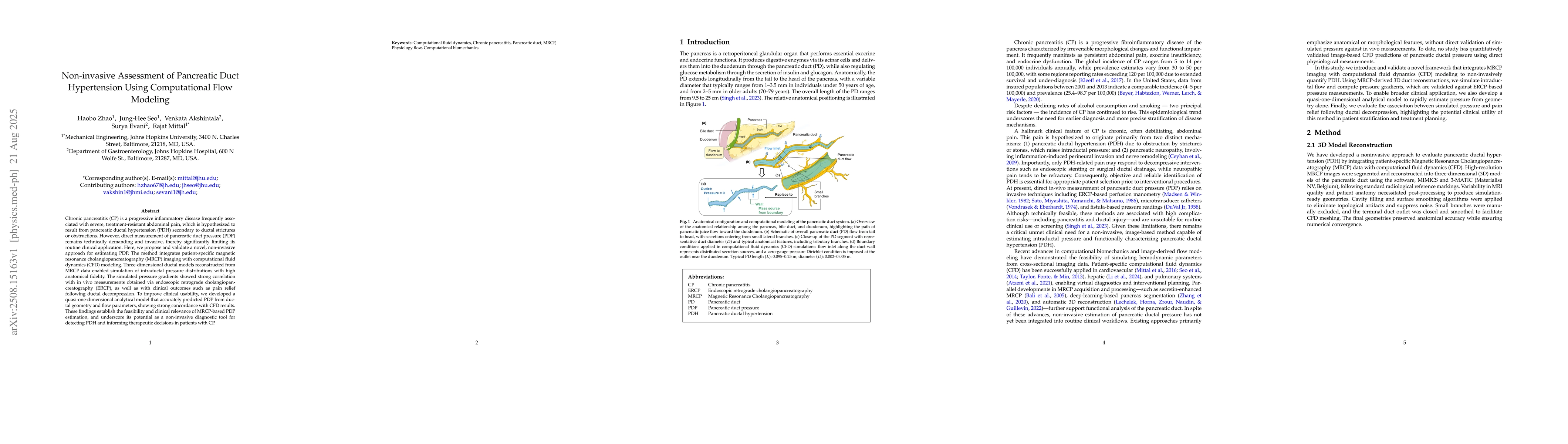 Thumbnail for Non-invasive Assessment of Pancreatic Duct Hypertension Using
  Computational Flow Modeling