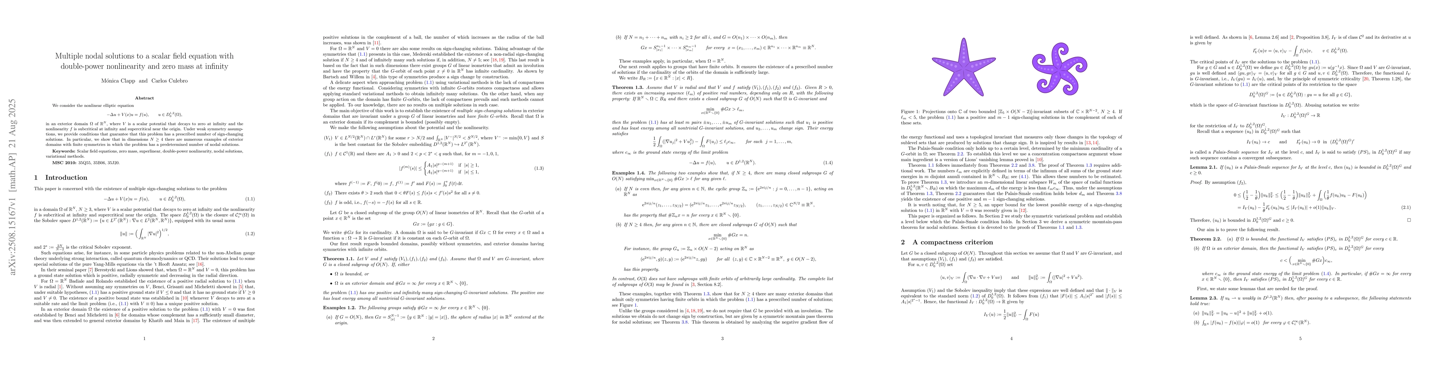 Thumbnail for Multiple nodal solutions to a scalar field equation with double-power
  nonlinearity and zero mass at infinity