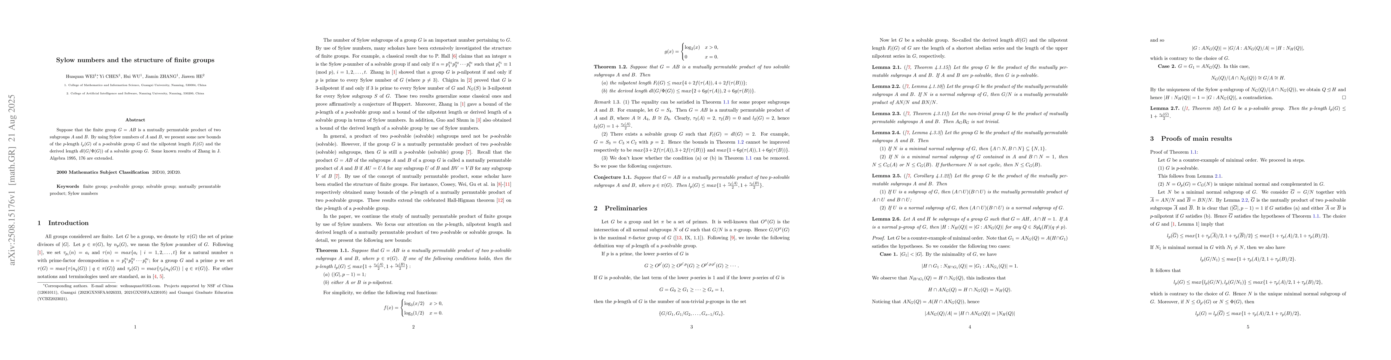 Thumbnail for Sylow numbers and the structure of finite groups