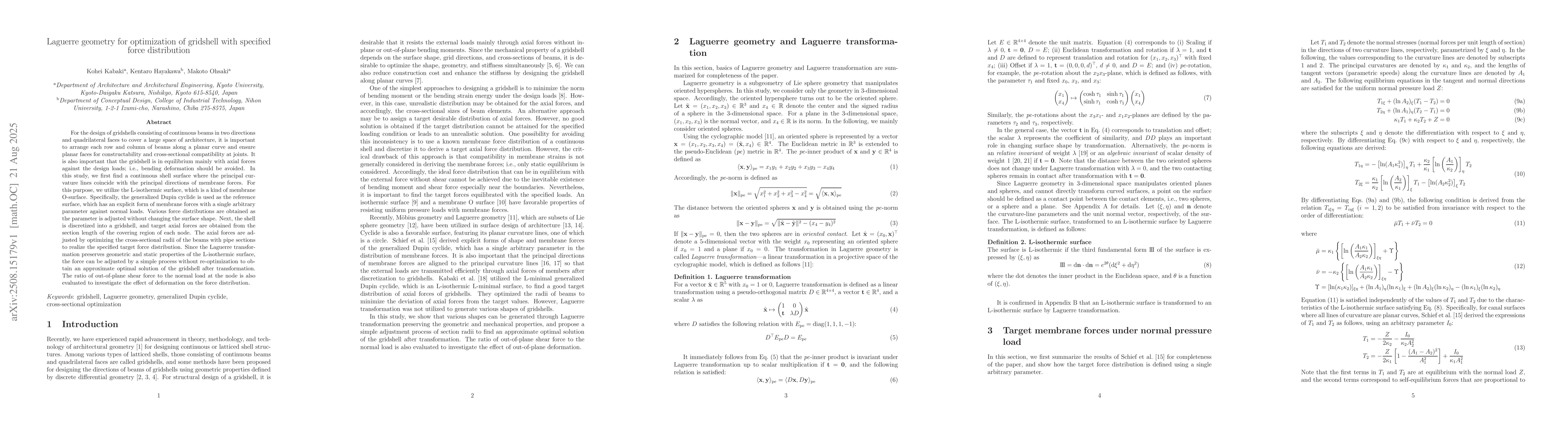Thumbnail for Laguerre geometry for optimization of gridshell with specified force
  distribution