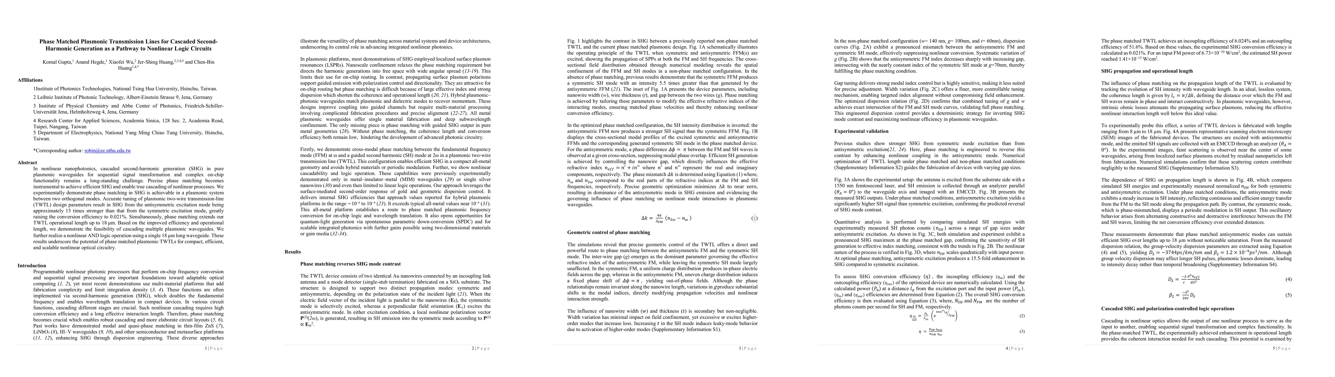 Thumbnail for Phase Matched Plasmonic Transmission Lines for Cascaded Second-Harmonic
  Generation as a Pathway to Nonlinear Logic Circuits