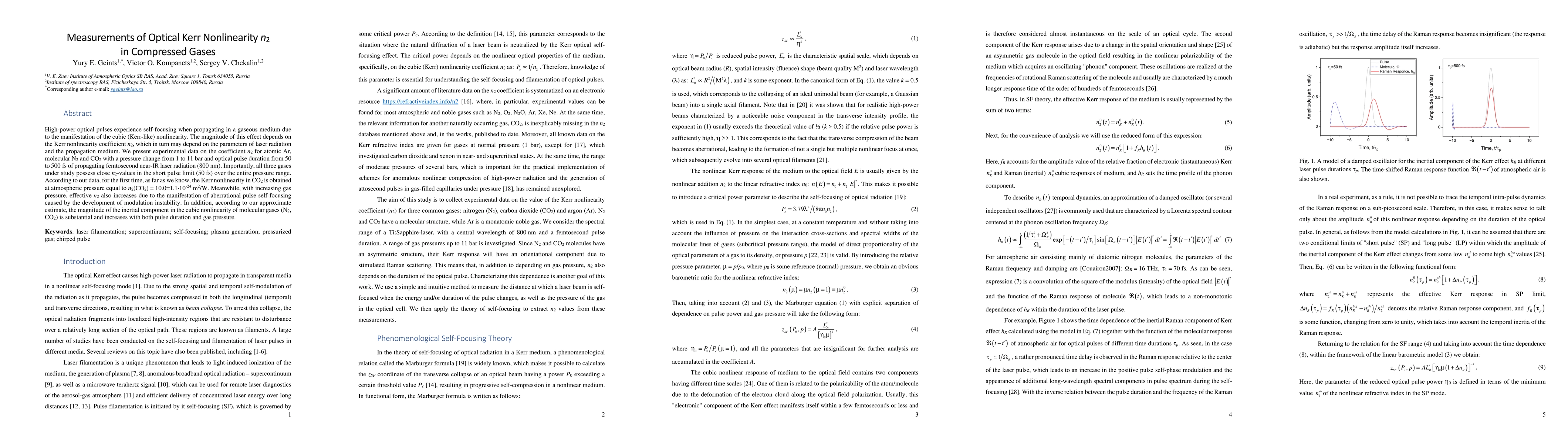 Thumbnail for Measurements of Optical Kerr Nonlinearity n2 in Compressed Gases